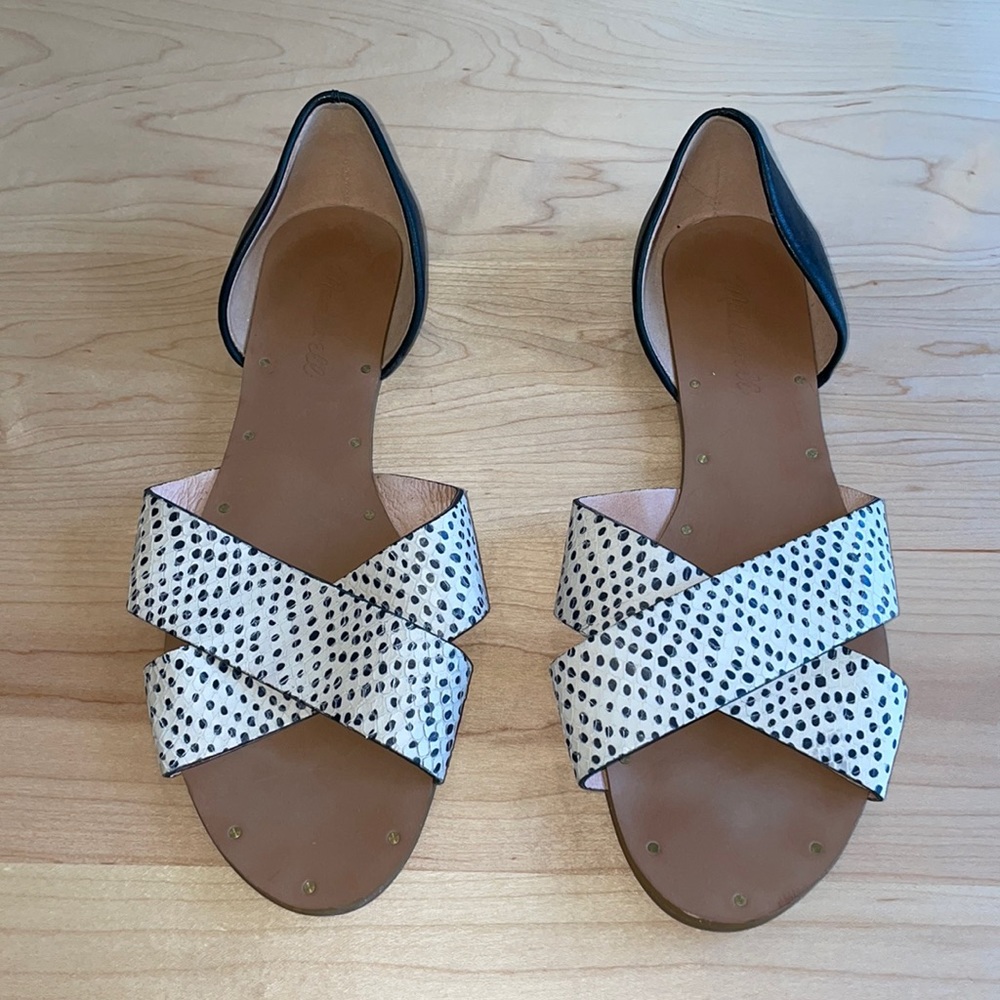 Madewell Thea Flat Sandals with Black Leather and Black Dots size 7.5